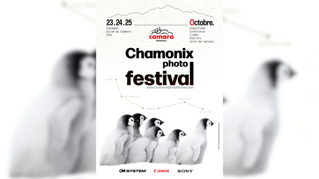 Affiche du Chamonix Photo Festival 2026 et présence du stand Camara Grenoble