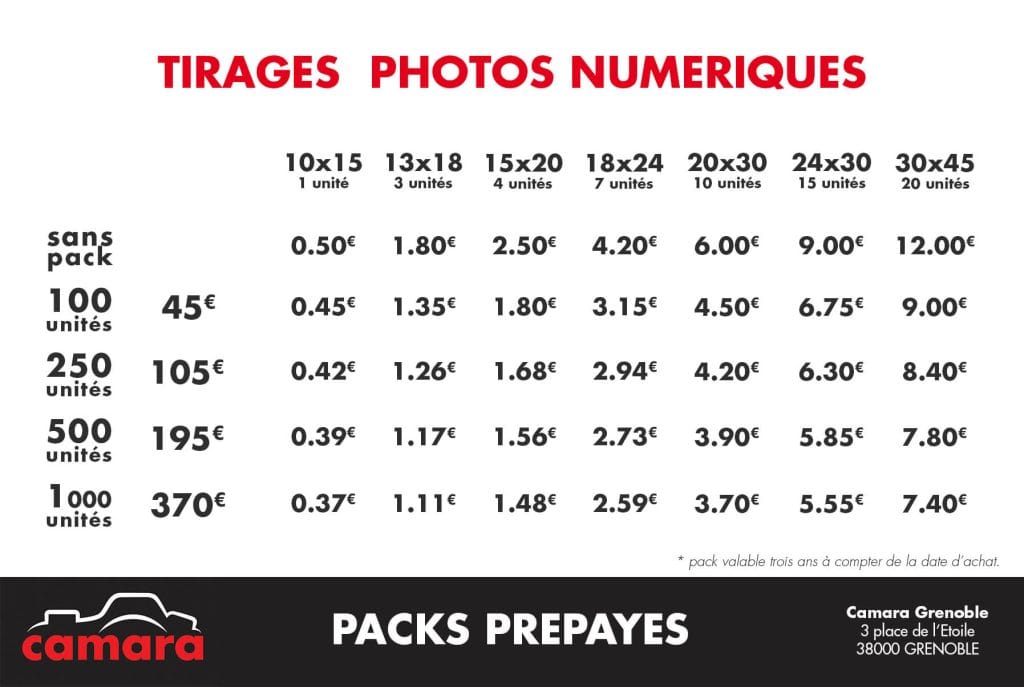 Camara Grenoble - Packs Prépayés
